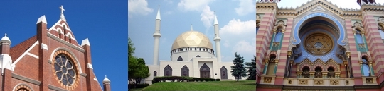 Christian Church, Islamic Mosque and Jewish Synagogue.